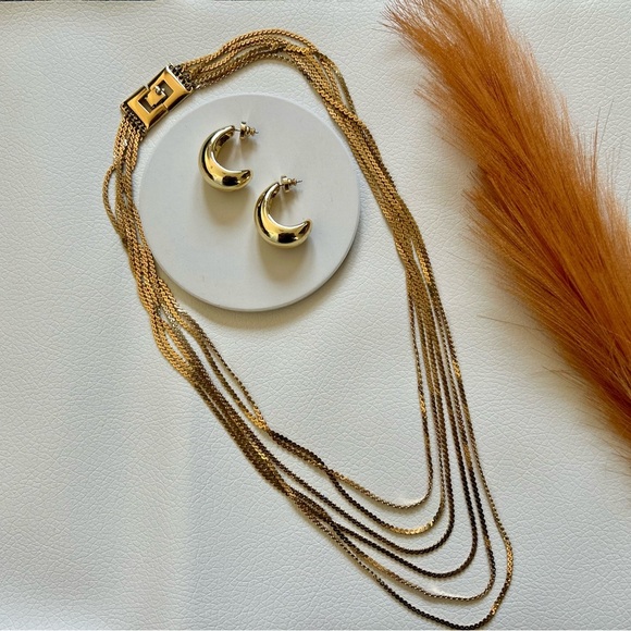 Gold Multi-Strand Necklace & earrings - Picture 1 of 2